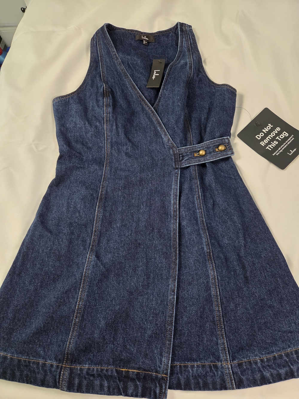 Lulu's Dark Blue Denim Wrap Mini Dress
